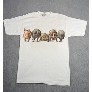 Vintage 90s Double Sided Pig Graphic T Shirt Adult Medium Single Stitch USA Made